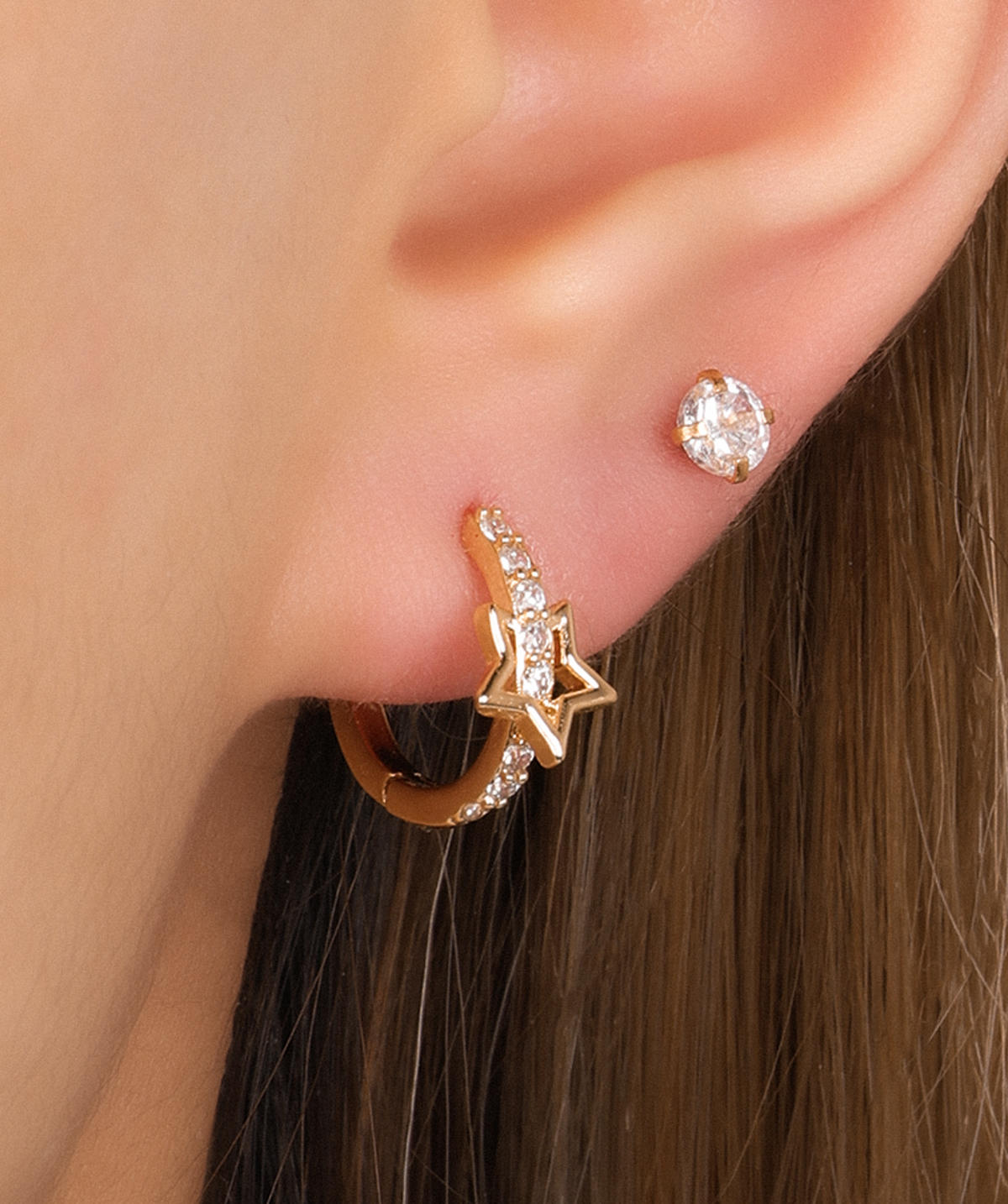 Star Gem Hoop - Brass - Lobe - Oumo Jewelry
