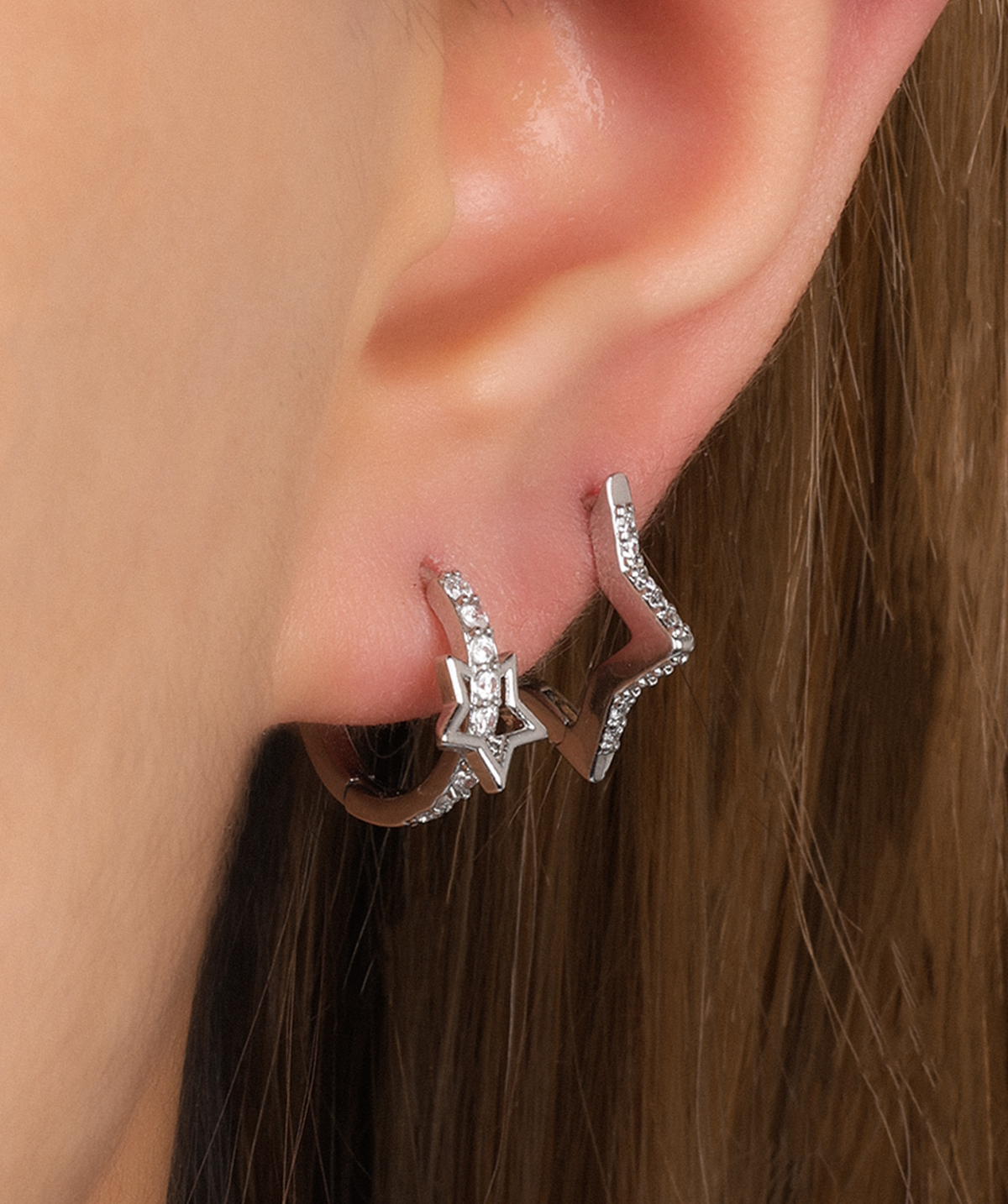 Star Gem Hoop - Brass - Lobe - Oumo Jewelry