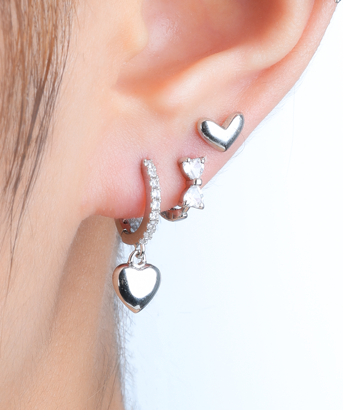 Puffed Heart Drop Hoops - Brass - Oumo Jewelry