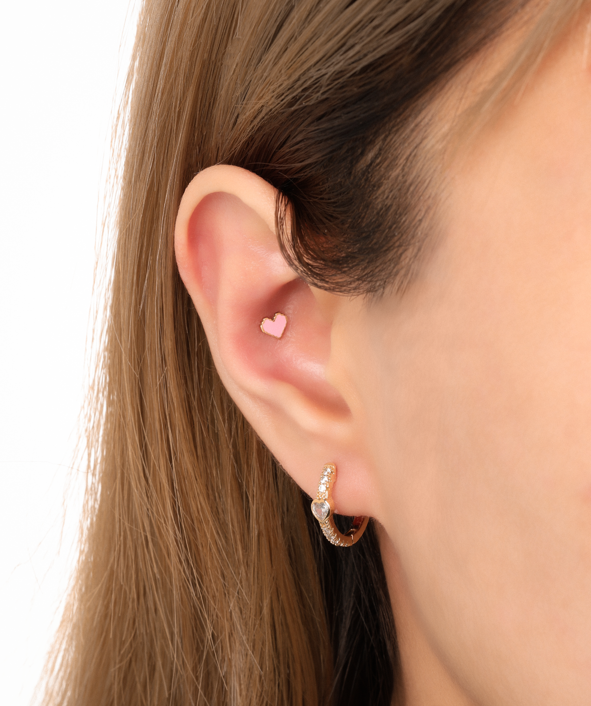 Titanium Pink Heart Stud - Titanium - Helix, Upper Lobe, Conch - Oumo Jewelry