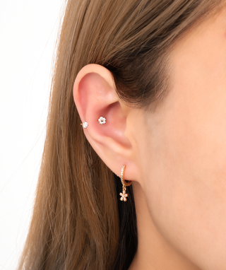 Flower Drop Hoop Earrings - OumoJewelry