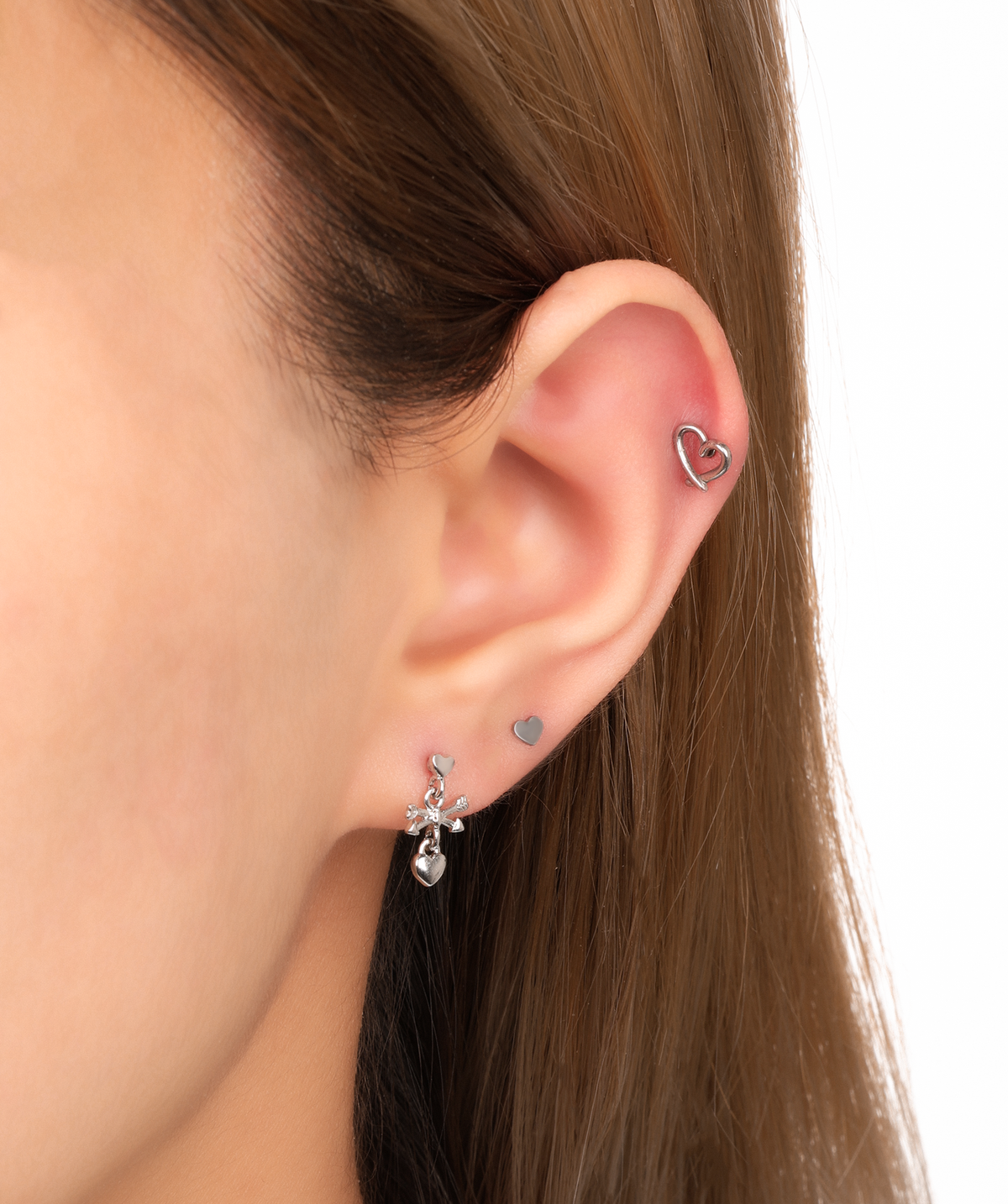 Elin Heart Drop Stud - Stainless Steel - Helix, Lobe, Upper Lobe - Oumo Jewelry