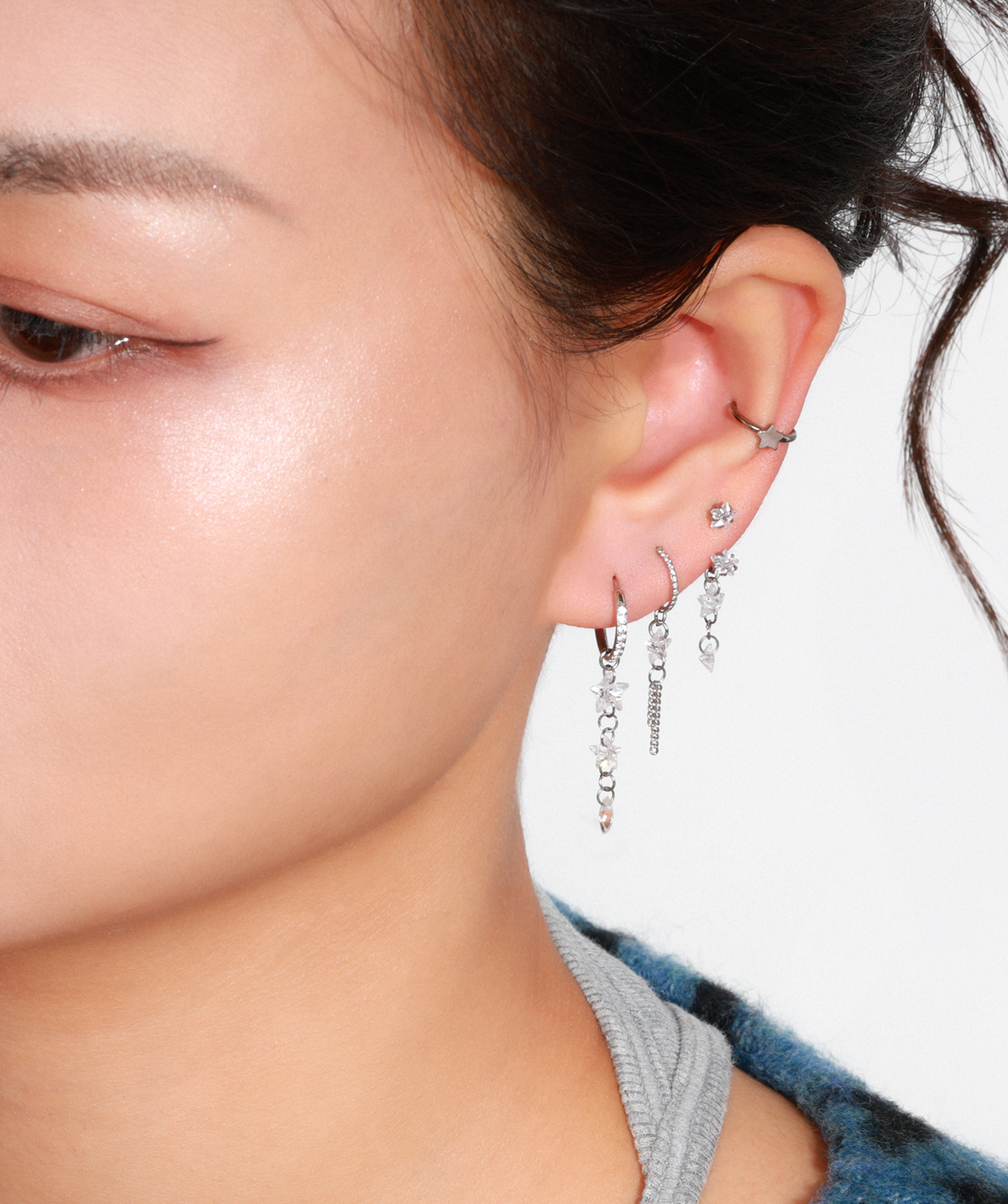 Starfall Chain Charm Hoop - Lobe, Upper Lobe - Oumo Jewelry