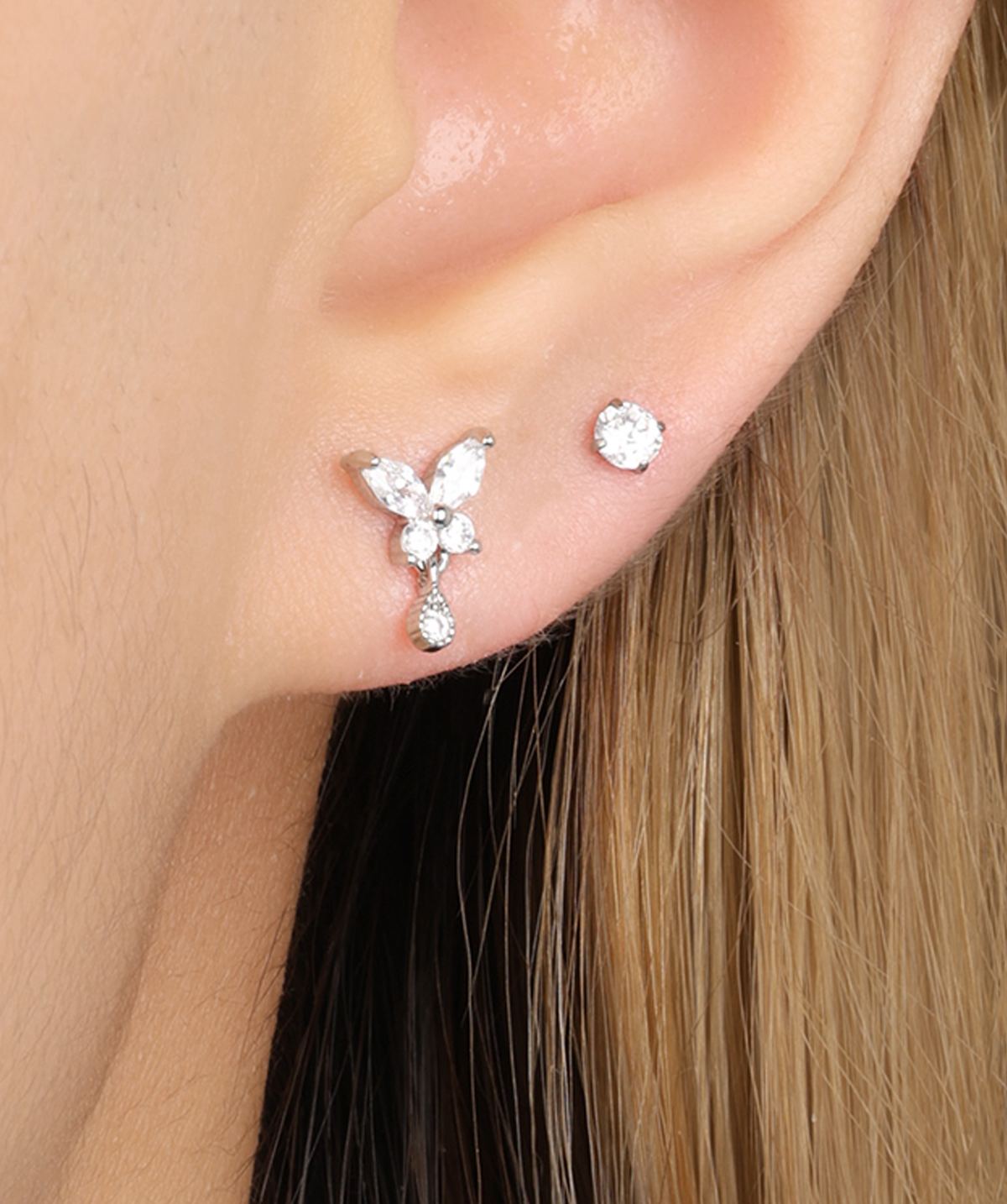 Luna Butterfly Stud - Stainless Steel - Upper Lobe, Helix, Vertical Helix - Oumo Jewelry