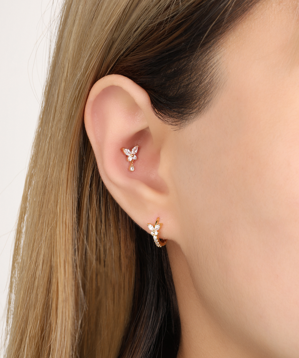 Luna Butterfly Stud - Stainless Steel - Upper Lobe, Helix, Vertical Helix - Oumo Jewelry
