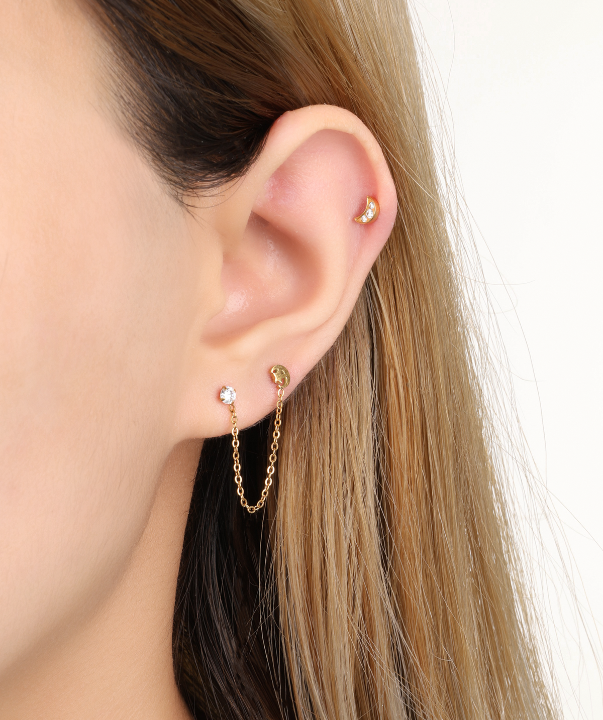 Tessa Chain Stud - Stainless Steel - Lobe, Upper Lobe - Oumo Jewelry