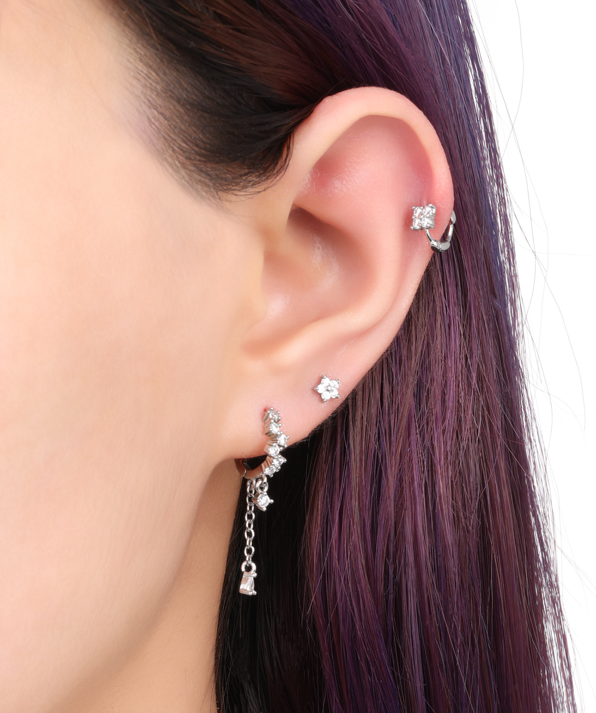 Sable Flower Stud - Stainless Steel - Helix, Upper Lobe, Conch - Oumo Jewelry