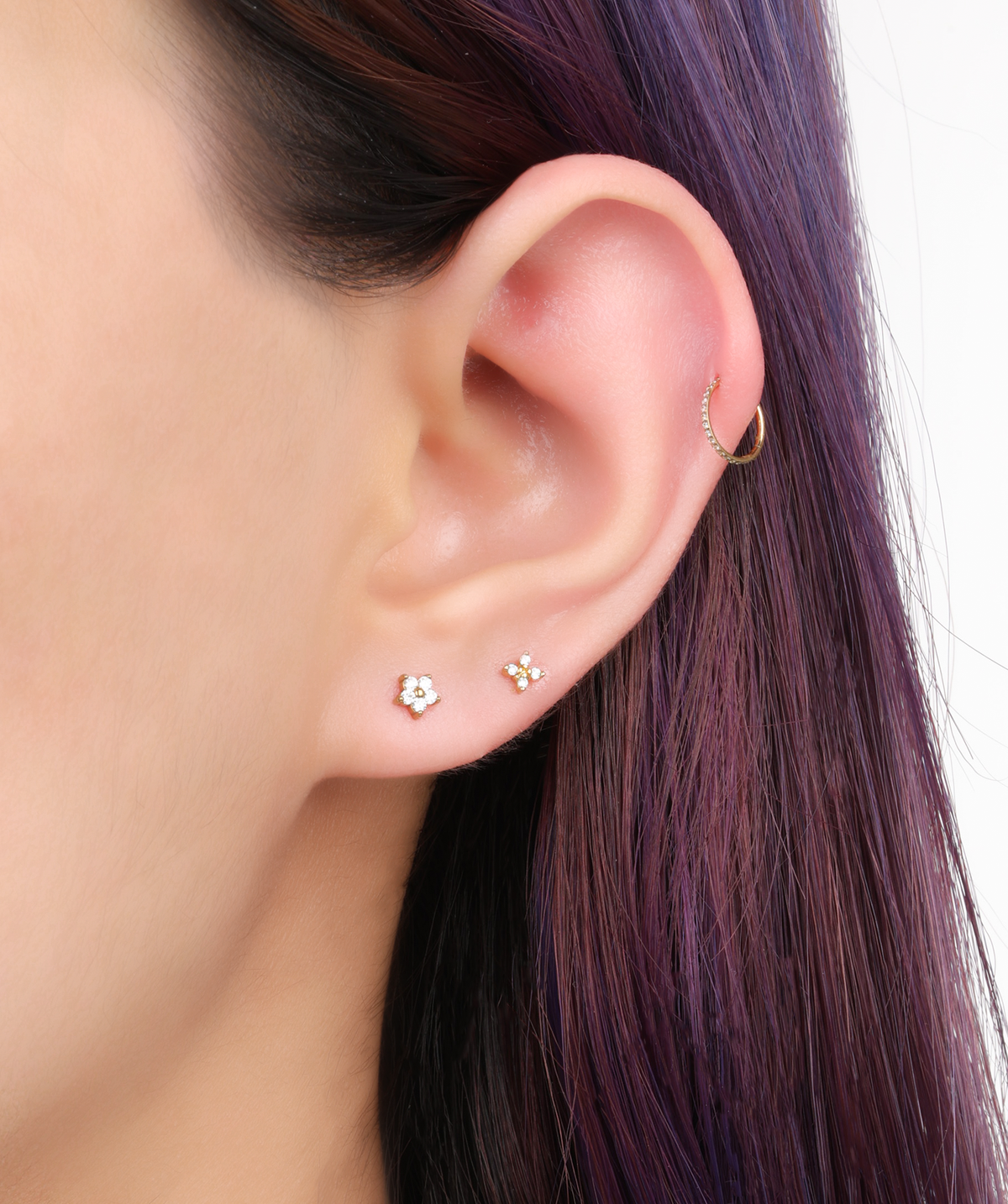 Sable Flower Stud - Stainless Steel - Helix, Upper Lobe, Conch - Oumo Jewelry
