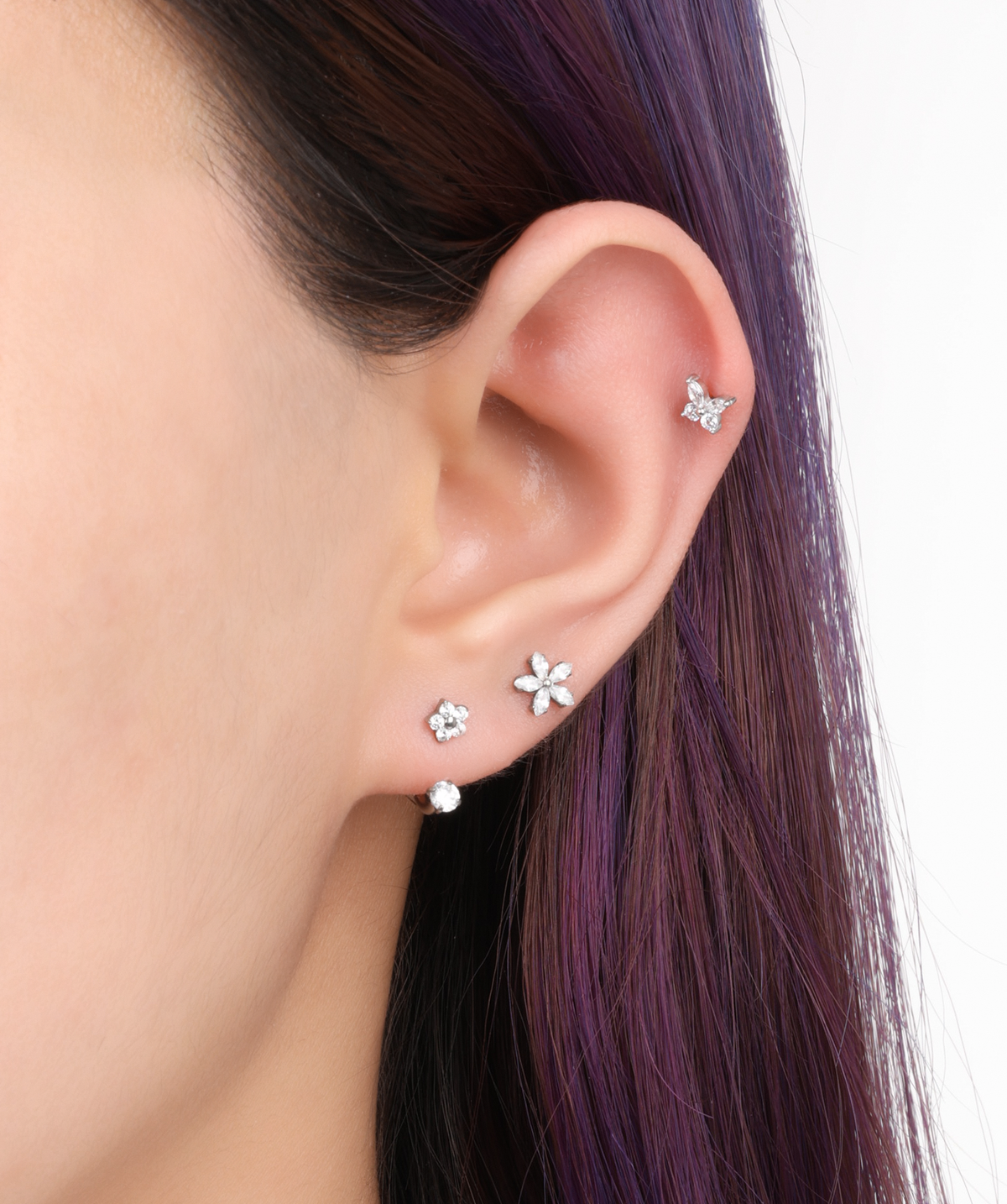 Elara Butterfly Stud - Stainless Steel - Helix, Upper Lobe, Conch - Oumo Jewelry