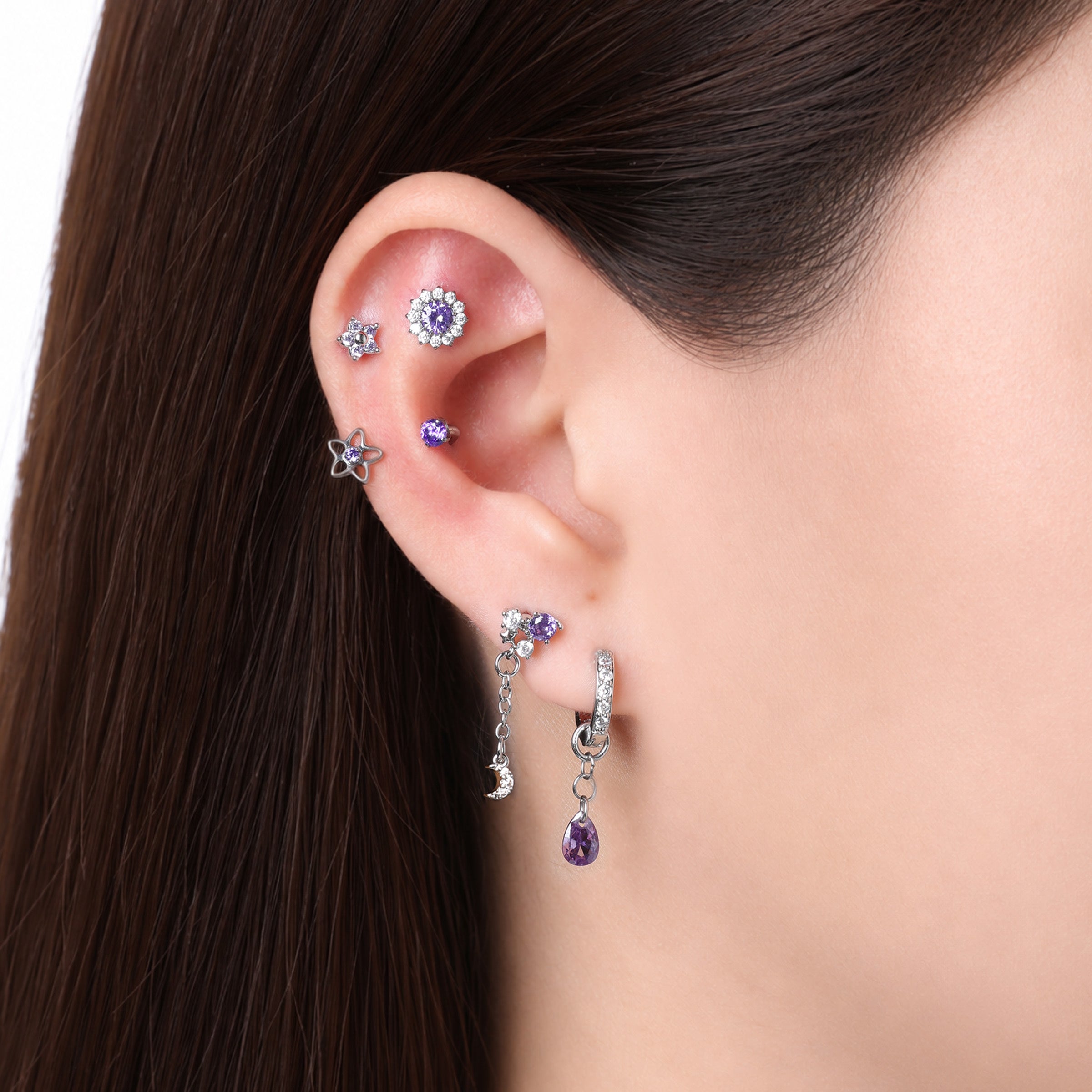 Titanium Charm Flower Flatback Stud