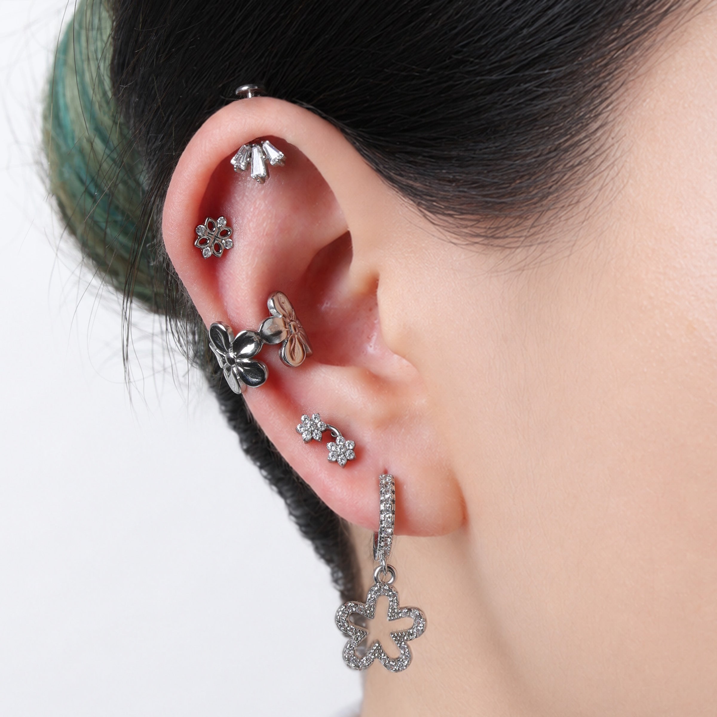 Titanium Rainbow Flower Flatback Stud