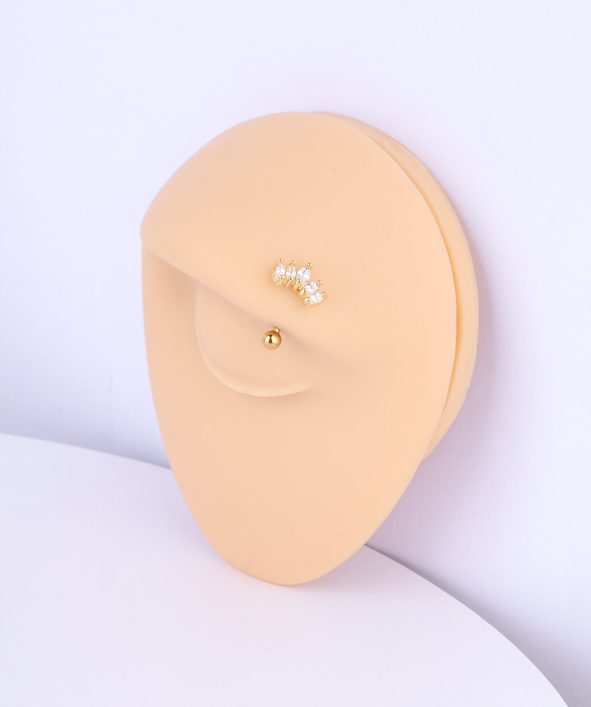Marquise Crown Curve Barbell - Stainless Steel - Rook, Eyebrow, Vertical Labret - Oumo Jewelry
