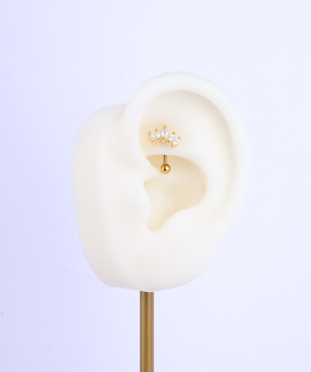Marquise Crown Curve Barbell - Stainless Steel - Rook, Eyebrow, Vertical Labret - Oumo Jewelry