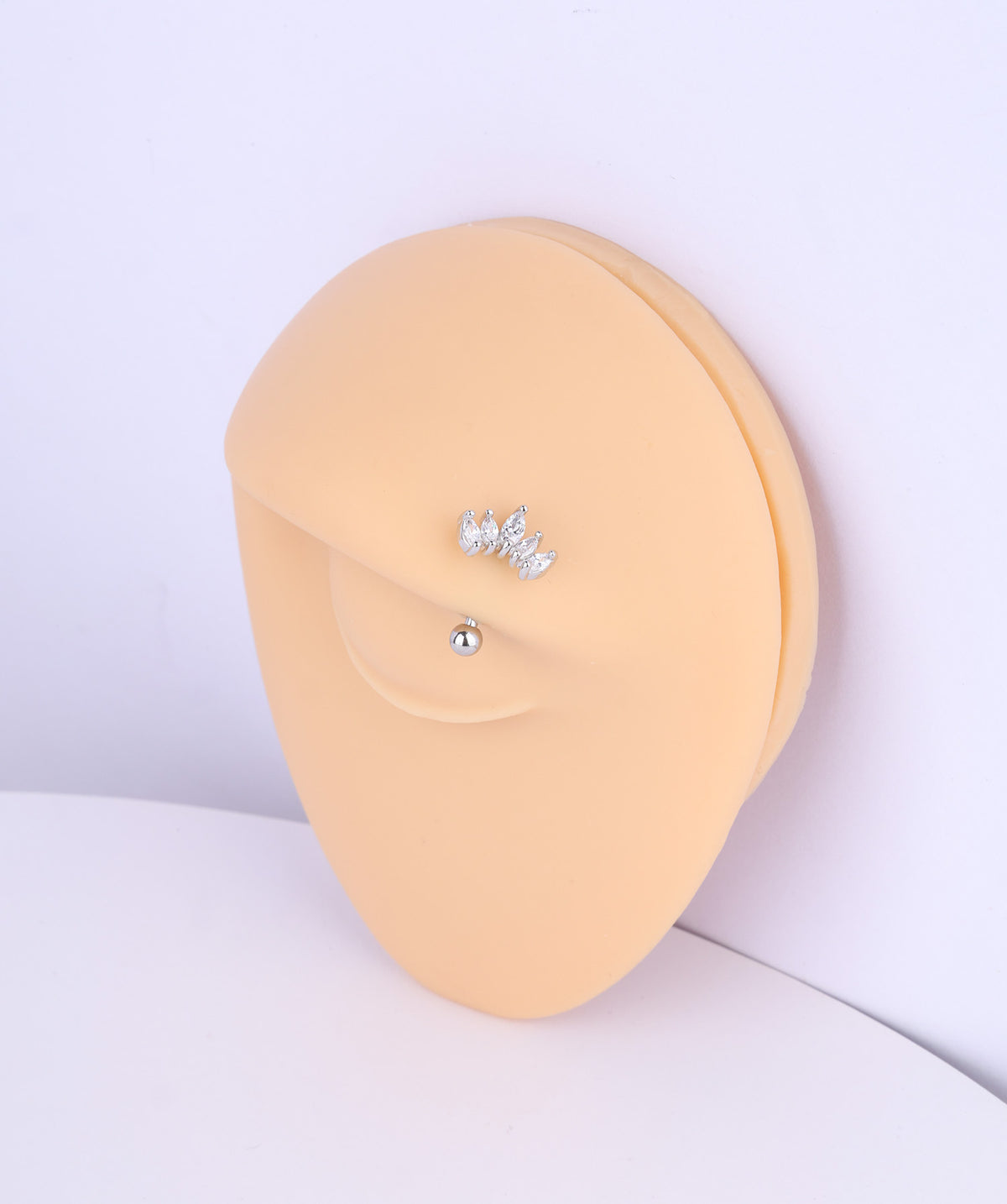 Marquise Crown Curve Barbell - Stainless Steel - Rook, Eyebrow, Vertical Labret - Oumo Jewelry
