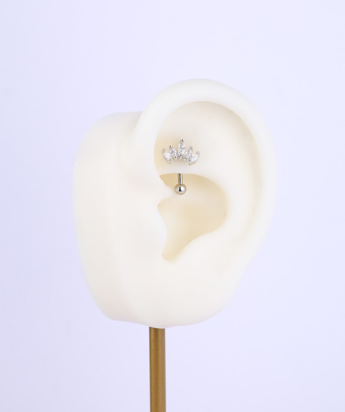 Marquise Crown Curve Barbell - Stainless Steel - Rook, Eyebrow, Vertical Labret - Oumo Jewelry
