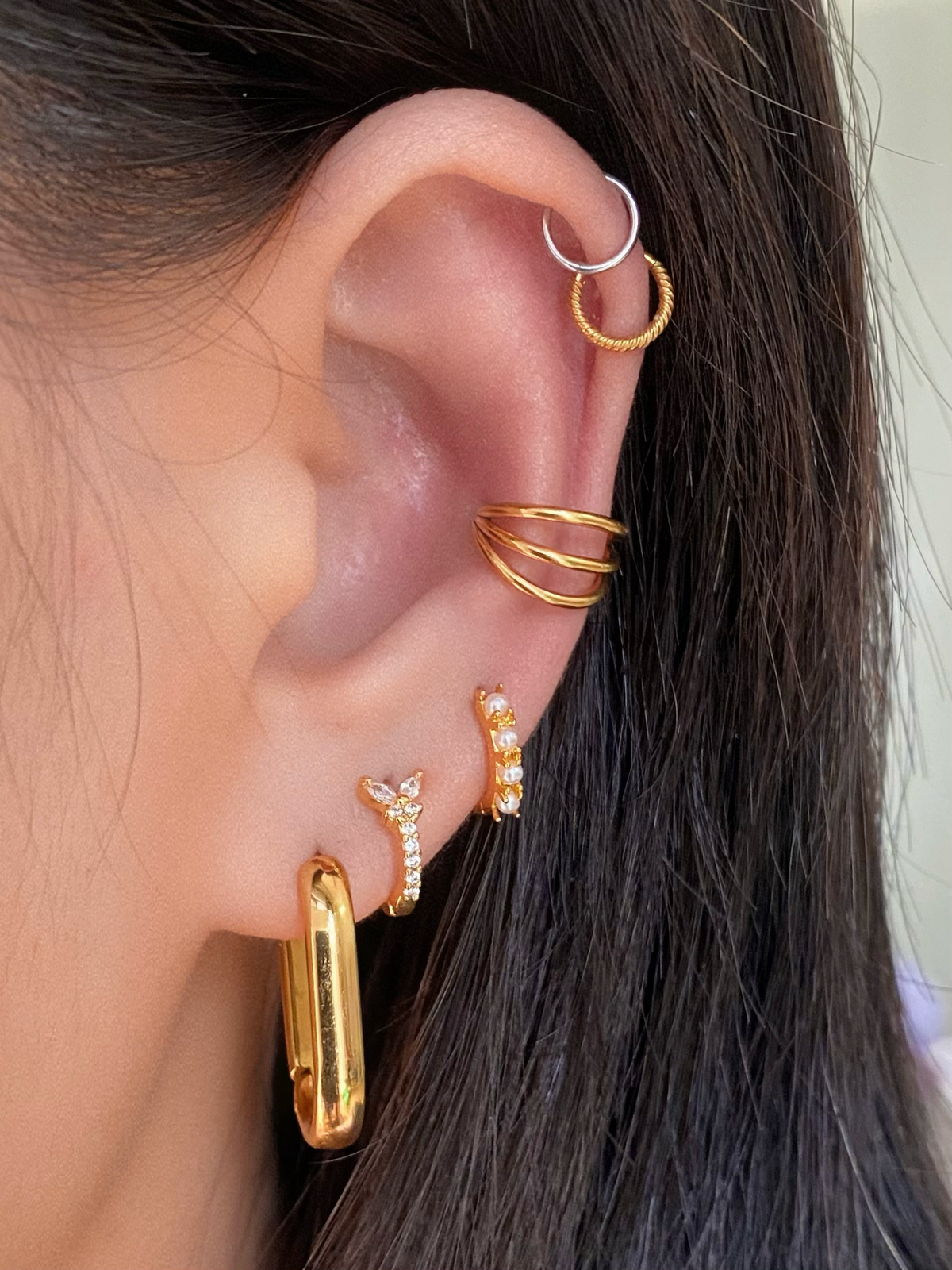 Three Layers Clicker Hoop - Stainless Steel - Lobe, Upper Lobe, Conch - Oumo Jewelry
