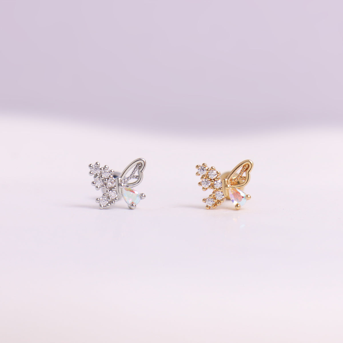 Charm Butterfly Stud - Stainless Steel - Upper Lobe, Helix - Oumo Jewelry