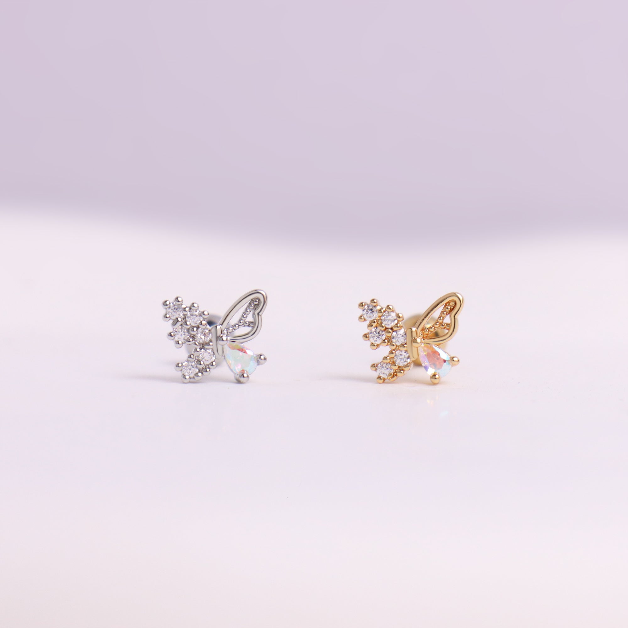 Charm Butterfly Stud - Stainless Steel - Upper Lobe, Helix - Oumo Jewelry