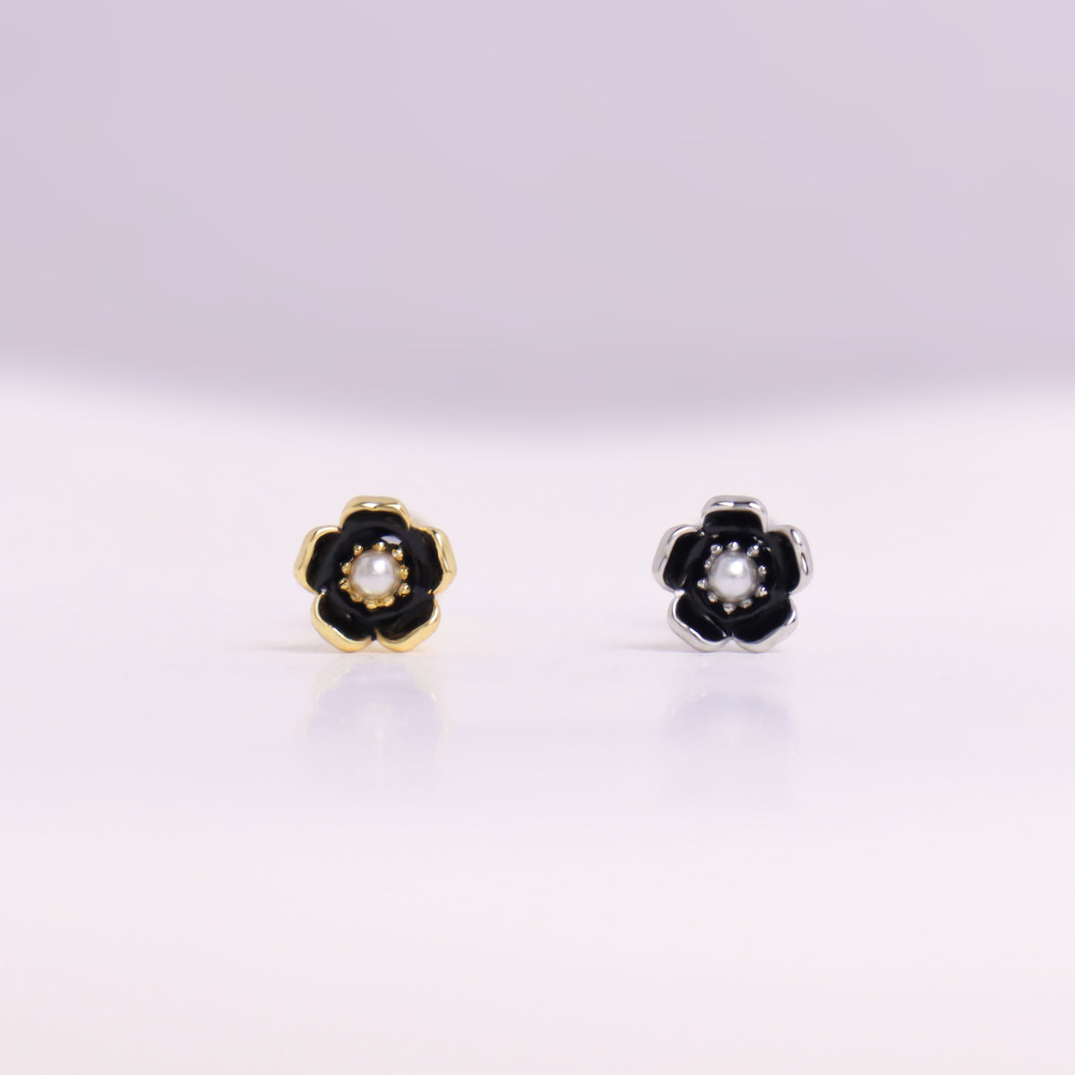 Pearl Enamel Flower Stud - Stainless Steel - Upper Lobe, Helix, Flat - Oumo Jewelry