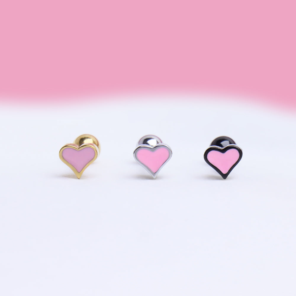 Black&amp;Pink Heart Stud - OhmoJewelry