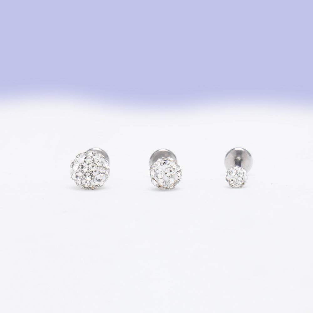 Disco Ball Push-in Flatback Stud - Stainless Steel - Helix, Forward Helix, Upper Lobe - Oumo Jewelry