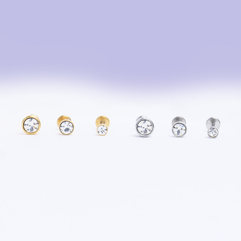 Basic Gem Flatback Stud - Stainless Steel - Helix, Forward Helix, Upper Lobe - Oumo Jewelry
