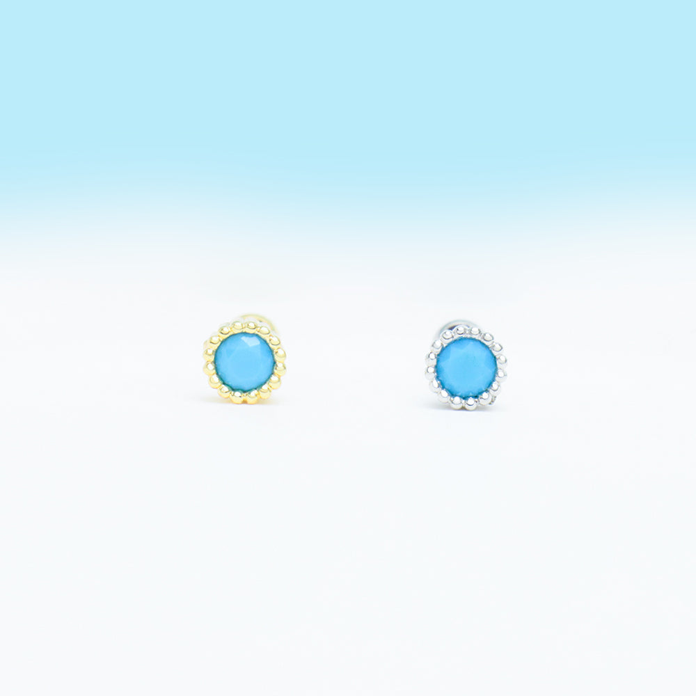 Basic Turquoise Stud - Stainless Steel - Upper Lobe, Helix, Flat - Oumo Jewelry