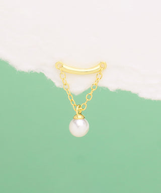 Pearl Chain Hidden Helix Flatback Stud - OumoJewelry