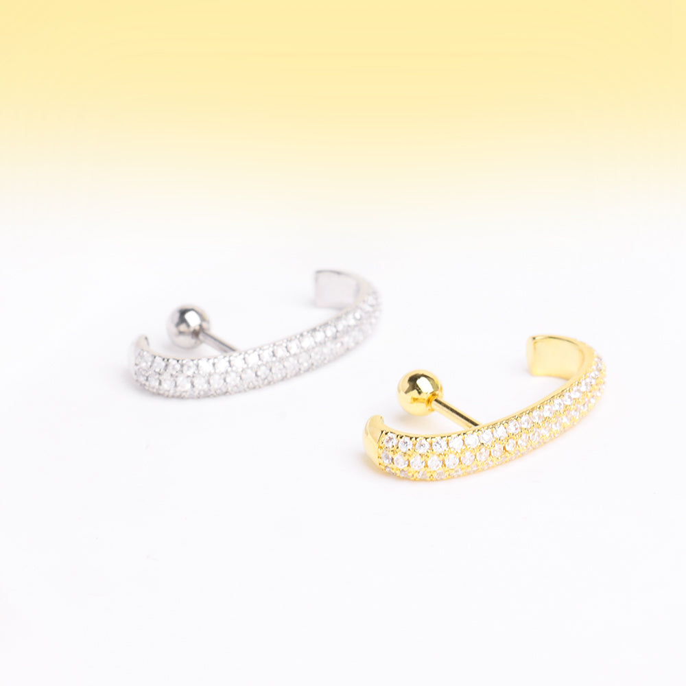 Sparkling Basic Half Huggie Stud - Stainless Steel - Upper Lobe - Oumo Jewelry