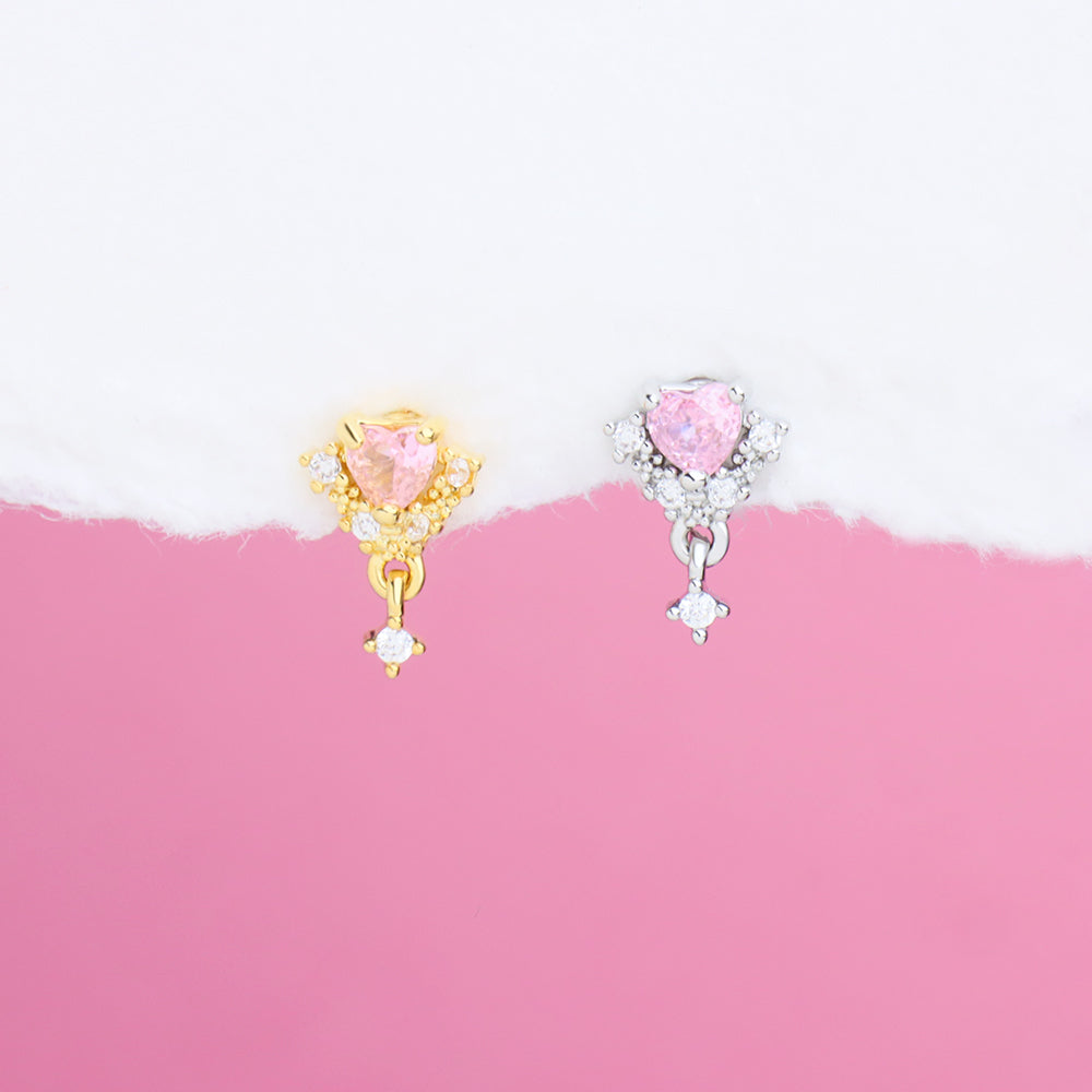 Charming Pink Heart Drop - Stainless Steel - Upper Lobe, Helix, Flat - Oumo Jewelry