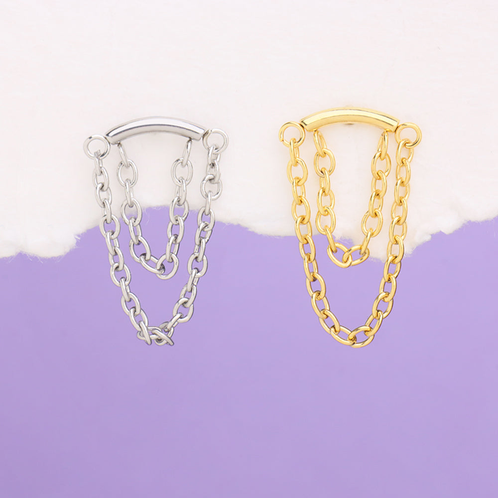 Double Chain Flatback Earring - Stainless Steel - Flat - Oumo Jewelry