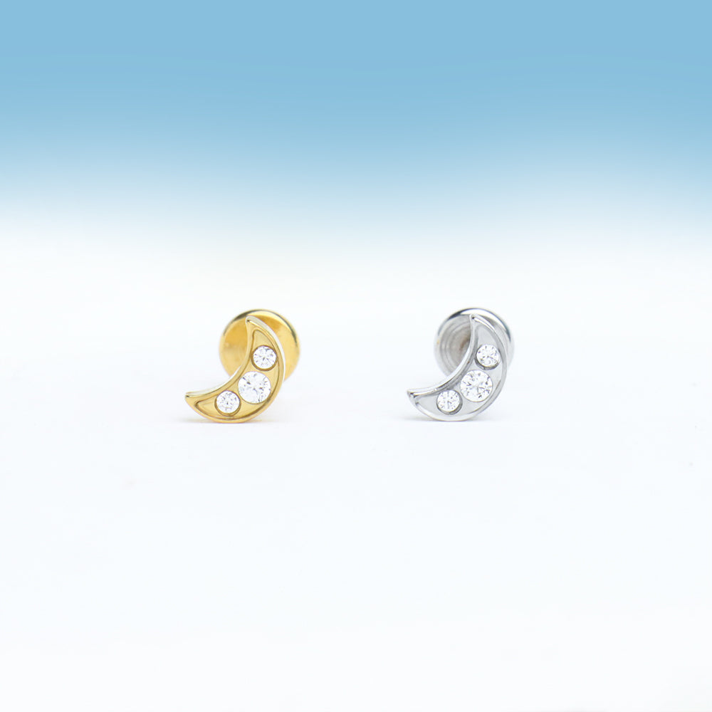 Titanium Moon Flatback Stud - Titanium - Helix, Upper Lobe, Conch - Oumo Jewelry