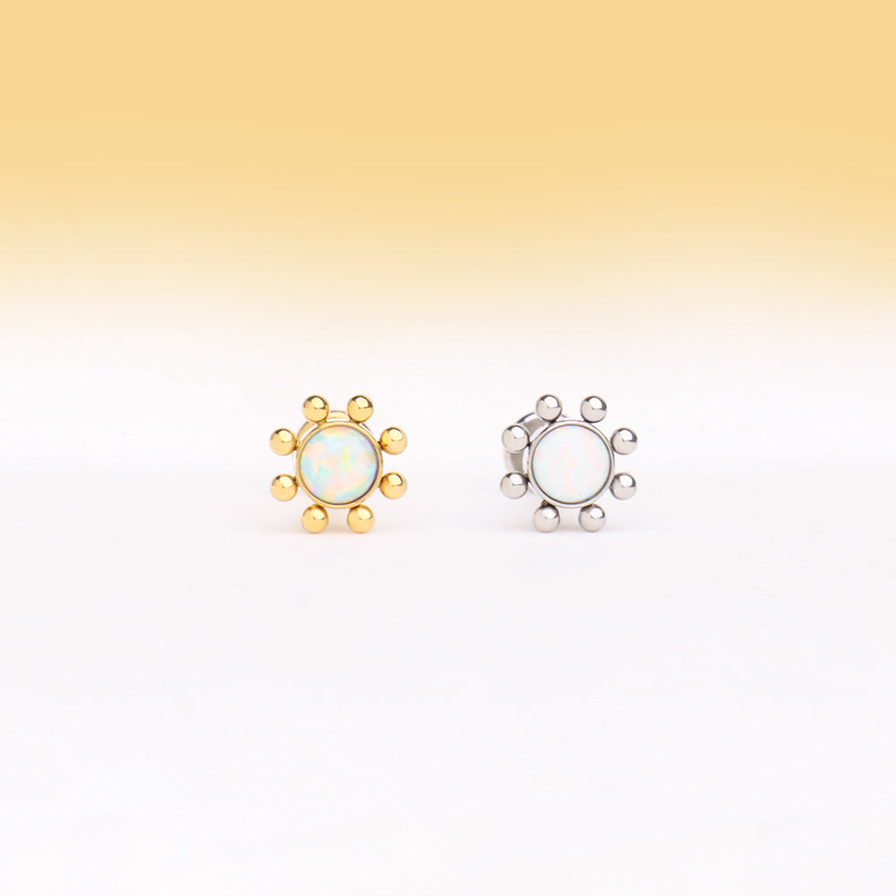Opal Sun Flatback Stud - Stainless Steel - Helix, Upper Lobe, Conch - Oumo Jewelry