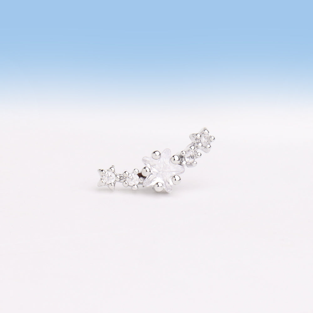 Dazzling Star Flatback Stud - Stainless Steel - Helix, Upper Lobe, Flat - Oumo Jewelry