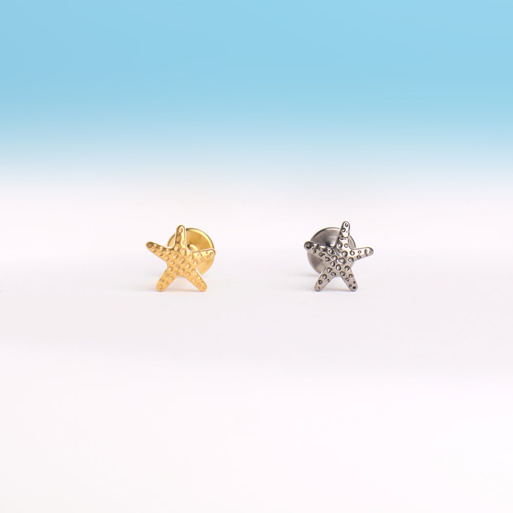 Titanium Starfish Flatback Stud - Titanium - Helix, Forward Helix, Upper Lobe - Oumo Jewelry