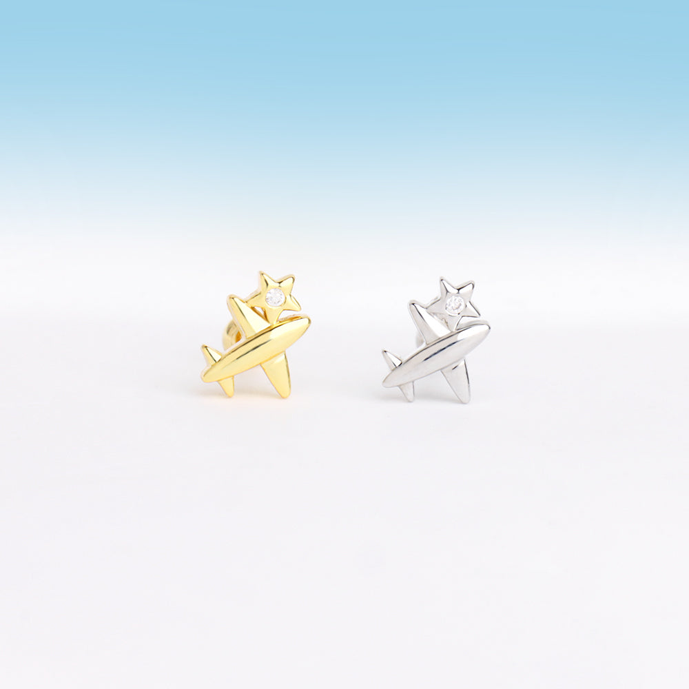 Airplane & Star Stud - Stainless Steel - Upper Lobe, Helix - Oumo Jewelry