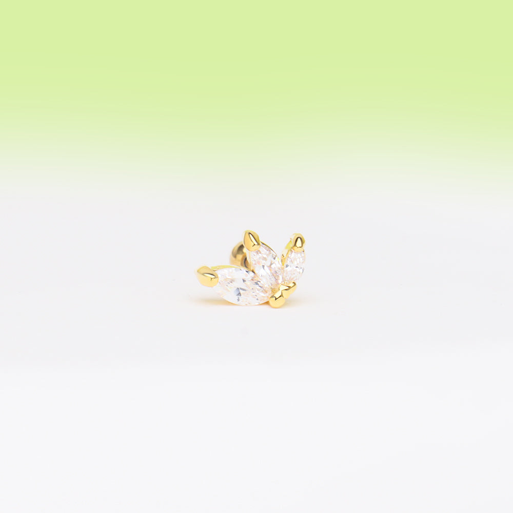 Marquise Gemstone Stud - Stainless Steel - Upper Lobe, Helix, Flat - Oumo Jewelry