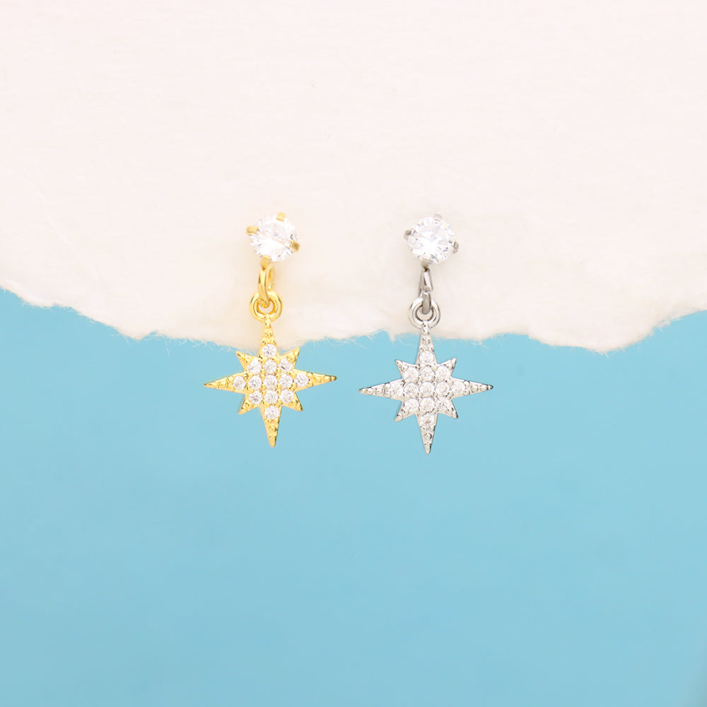 Eight-pointed Star Drop - Stainless Steel - Flat, Upper Lobe - Oumo Jewelry