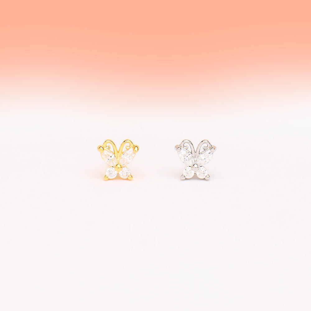 Charm Butterfly Stud - Stainless Steel - Upper Lobe, Helix - Oumo Jewelry