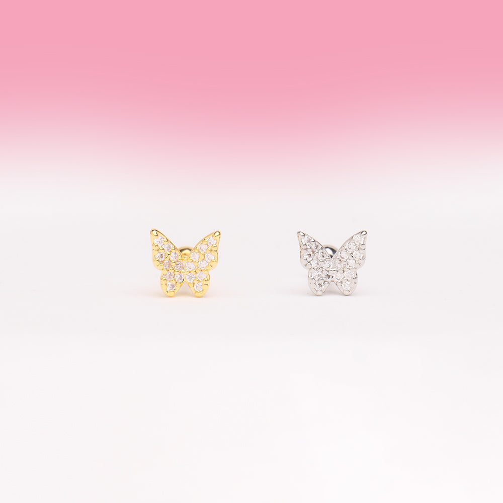 Shiny Butterfly Stud - Stainless Steel - Upper Lobe, Helix - Oumo Jewelry