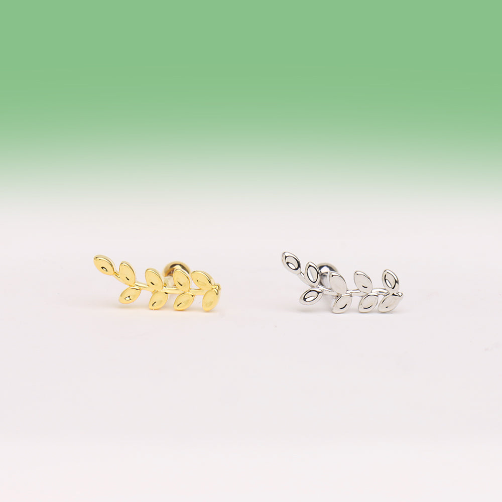 Branch Leaf Stud - Stainless Steel - Upper Lobe, Helix, Flat - Oumo Jewelry