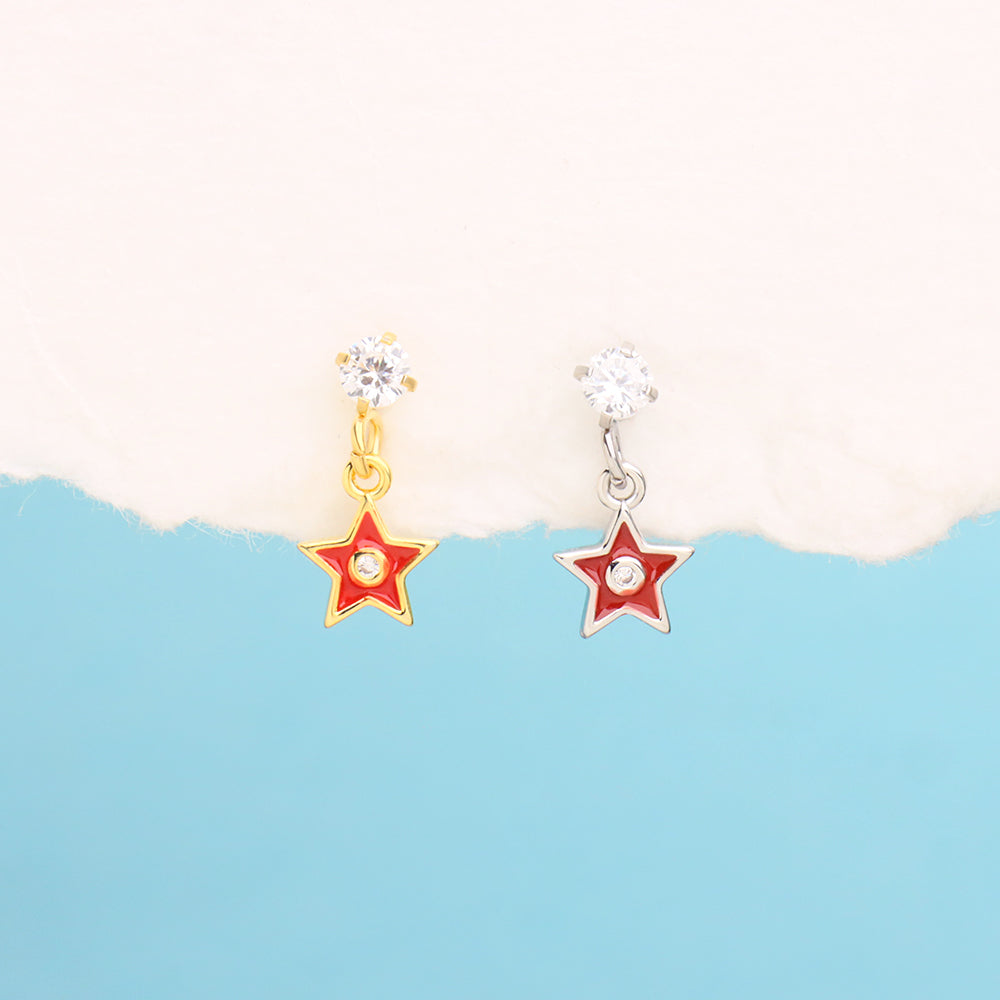 Red Star Drop - Brass - Upper Lobe, Flat, Helix - Oumo Jewelry