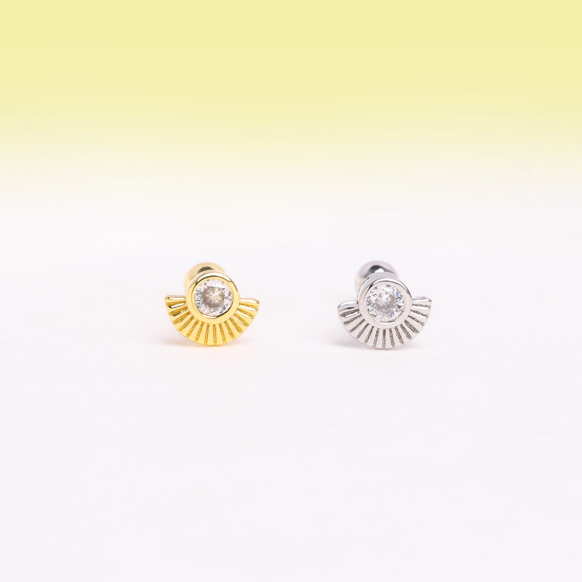 Fan Shaped Gemstone Stud - Stainless Steel - Upper Lobe, Helix - Oumo Jewelry