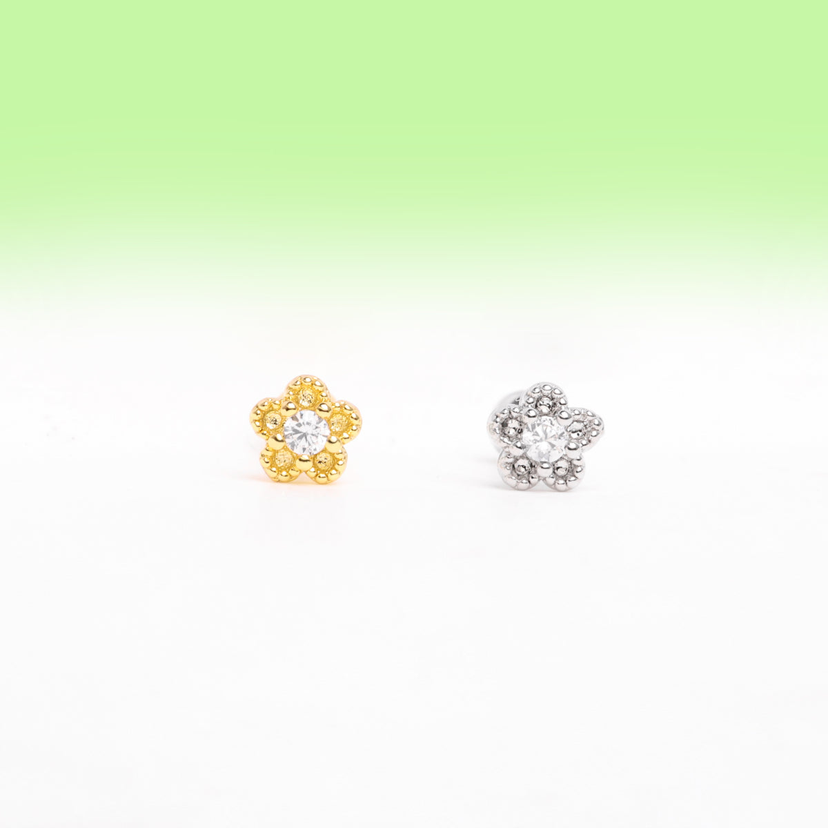 Charm Flower Stud - Stainless Steel - Helix, Flat, Upper Lobe - Oumo Jewelry