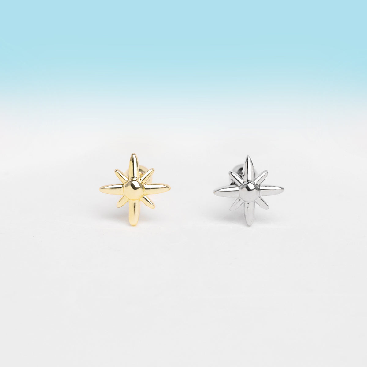 Eight-pointed Star Stud - Stainless Steel - Upper Lobe, Helix, Flat - Oumo Jewelry