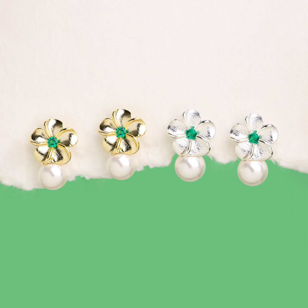 Pearl Flower Studs - Brass - Oumo Jewelry