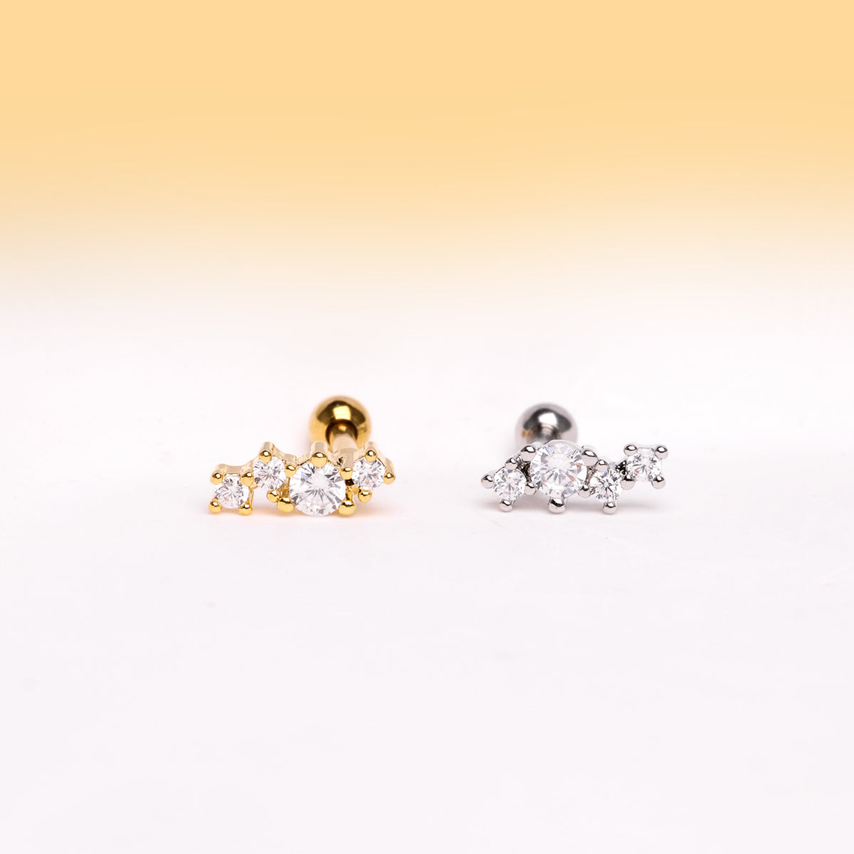 Wavy Gemstone Stud - Stainless Steel - Upper Lobe, Helix, Flat - Oumo Jewelry