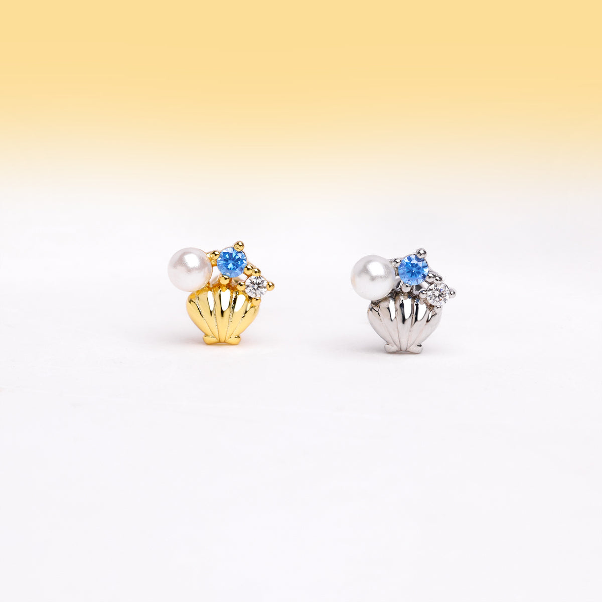 Blue Gem Shell Pearl Stud - Stainless Steel - Upper Lobe, Helix - Oumo Jewelry