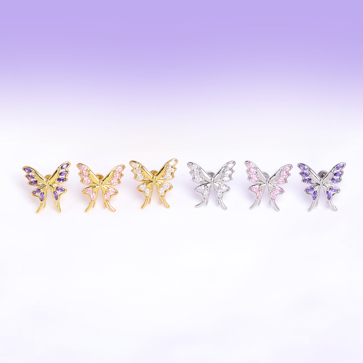 Charm Butterfly Flatback Stud - Stainless Steel - Upper Lobe, Helix - Oumo Jewelry