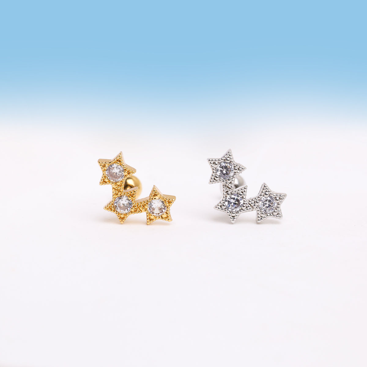 Star Surround Stud - Stainless Steel - Upper Lobe, Helix, Flat - Oumo Jewelry